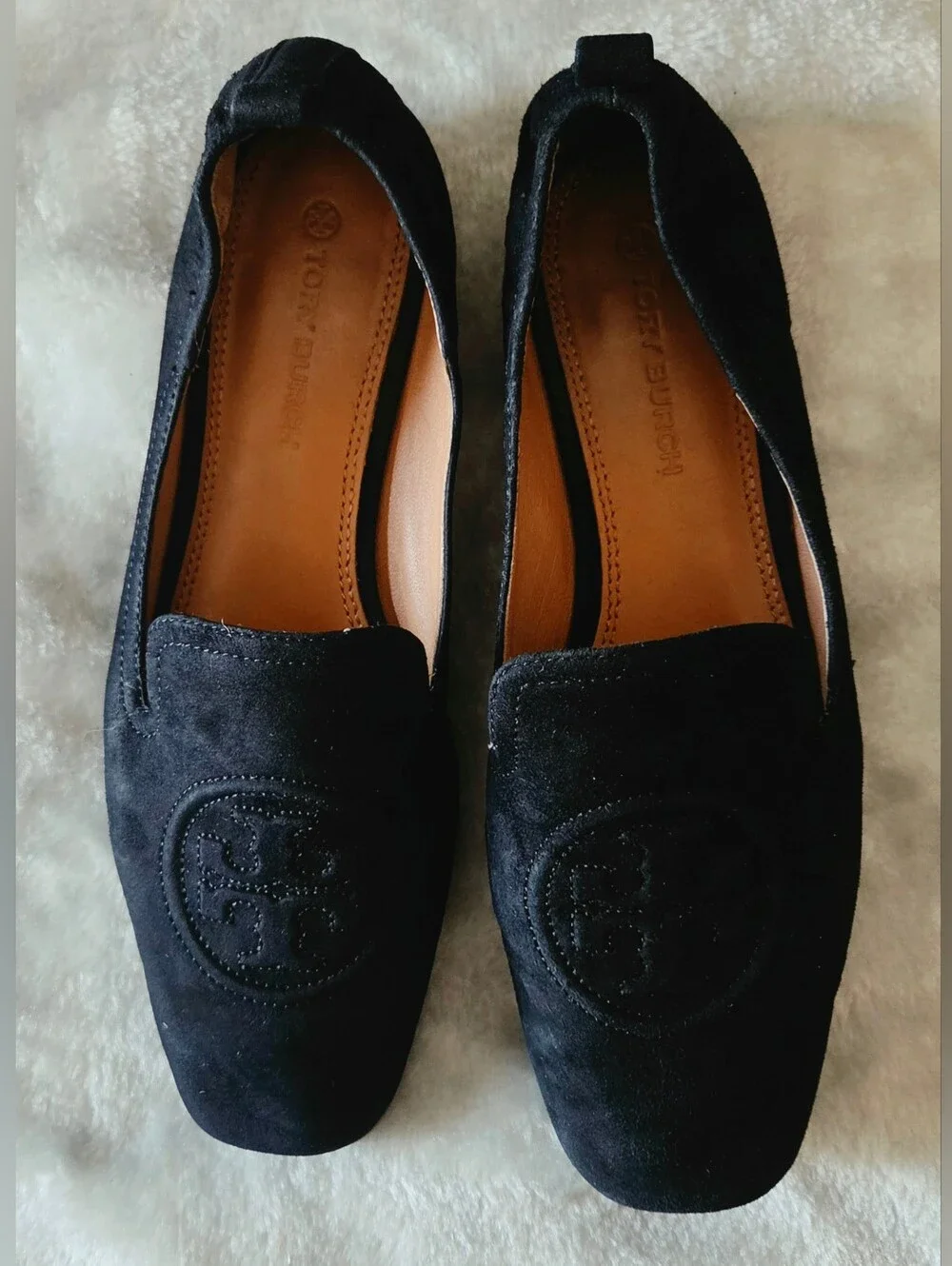 Tory Burch Black Suede Logo Loafers